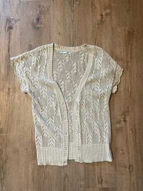 Maurices Cream Open-Knit Short Sleeve Cardigan